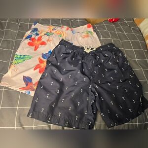 Nautica Anchor Swim Trunks & Blue Crown Pink Floral Swim Shorts Bundle Men